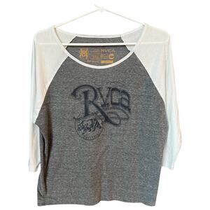 RVCA Raglan Sleeve Charcoal and Black Graphic Tee - S